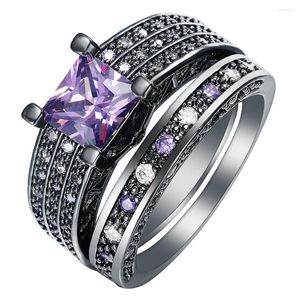 Wedding Rings 2023 Purple Vintage Black Gun Promise Luxury Band Jewelry Princess Setting Engagement CZ Finger Ring for Women