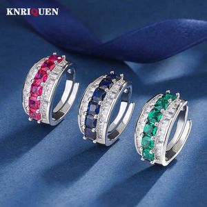 Anneaux de mariage 2023 Retro 4 mm Ruby Emerald Sapphire Anneaux Lab Diamond Band de mariage Cocktail Gemstone Fine Jewelry Femme Anniversary Gift 240419