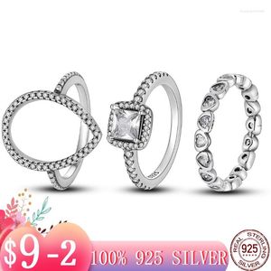 Wedding Rings 2023 Stapelbare kubieke zirkonia traan liefde hart vierkant ring voor vrouwen zilveren kleur verloving sieraden cadeau trend