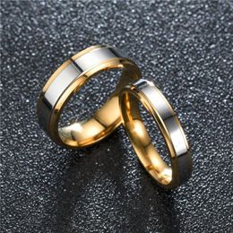 Anneaux de mariage 2023 Tready 6 MM 4 MM haut de gamme Double-étape miroir or Couple anneau pour femmes hommes bijoux 5-13 taille américaine