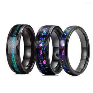 Anillos de boda 2023 Trendy 4 mm / 8 mm de ancho Carburo de tungsteno Incrustación negra Serie Galaxy Ópalo para acabado martillado Banda plana Tamaño 5-14