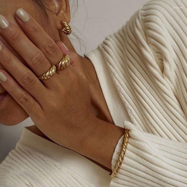 Anneaux de mariage 2023 Cadeau de la Saint-Valentin pour l'amant Haute Poli Or Couleur Mode Doigt Bijoux Femmes Twist Band Chunky Dome Ring