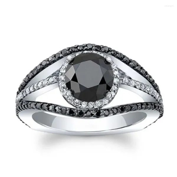 Anneaux de mariage 2023 Vintage gracieux pour femmes motif de fleur noir/blanc pierre bijoux de fête de mariée bague goutte