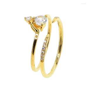 Wedding Rings 2023 Groothandel Kerstcadeau Stapel Stapelbare set Sieraden Vrouwen Delicate Crown Charm Band vinger met heldere CZ Stone verhard