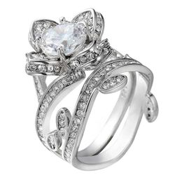 Anneaux de mariage 2023 femmes bague de fiançailles fleur de Lotus couleur argent titane acier bijoux