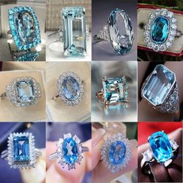 Anneaux de mariage 2024 Mode Mer Bleu Zircon Cubique Bague Femme Luxe Fiançailles Fête Élégant Brillant Bijoux