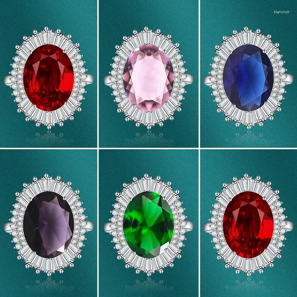 Anillos de boda 2024 Luxury oval rojo rosa azul morado anillo de compromiso verde para mujeres joyas de regalo de aniversario al por mayor R8215