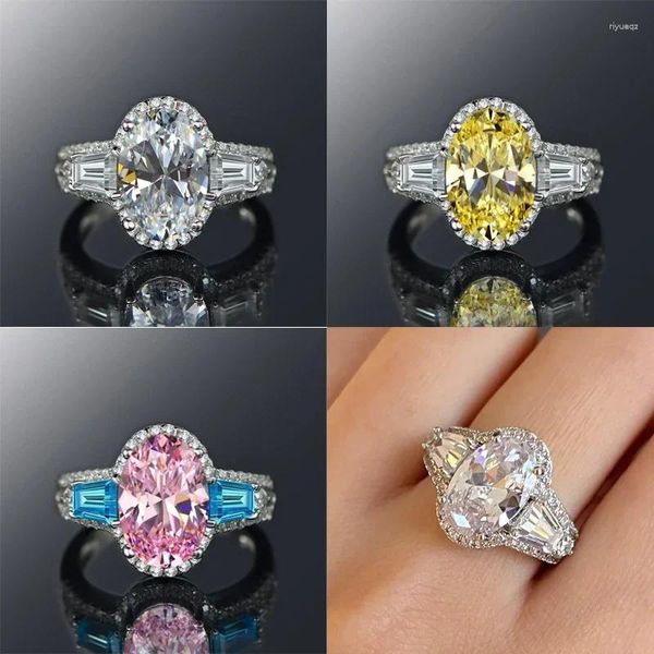 Bagues de mariage 2024 scintillantes blanc/jaune/rose ovale CZ pour femmes, accessoires de fiançailles, bijoux de fête esthétiques féminins