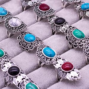 Trouwringen 20 stuks vintage stenen ring tribal retro etnische vrouwen mannen unisex kleur mix stijlen legering sieraden groothandel veel ringen 230922