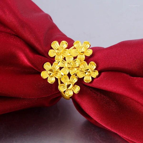 Anneaux de mariage 24k Vietnam Alluvial Gold Femmes Bague Délicate 3D Plaqué Fleur Réglable Designs Bijoux