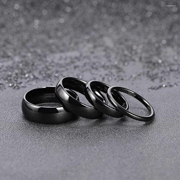 Anneaux de mariage 2mm 4mm 6mm 8mm Largeur Simple Incurvé Lisse Bord Plat Amoureux Anneau En Acier De Tungstène Noir