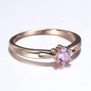 Anéis de casamento 2mm elegante 585 cor de ouro rosa anel de pedra rosa para mulheres meninas festa de noivado moda joias presentes hgr72