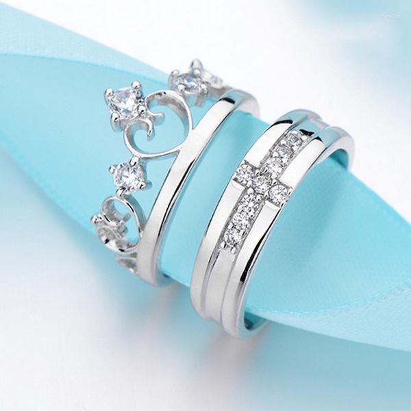 Anillos de boda 2 uds. Anillo de pareja de cristal de platino chapado en cobre ajustable para hombres y mujeres joyería de dedo regalo de San Valentín