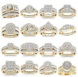 Anillos de boda 2 uds conjunto nupcial elegante anillo de compromiso de cristal corazón redondo circón para mujer