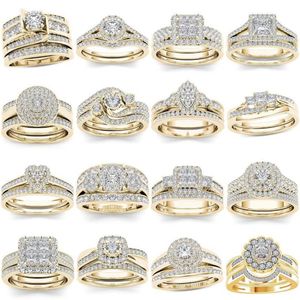 Anneaux de mariage 2 pièces ensemble de mariée élégant cristal bague de fiançailles de luxe couleur or rond coeur Zircon pour les femmes Boho bijoux 2021236d