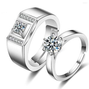 Anneaux de mariage 2 pièces/paire forme d'amour classique Couple anneau zircone amant bijoux de fiançailles hommes femmes accessoire en gros