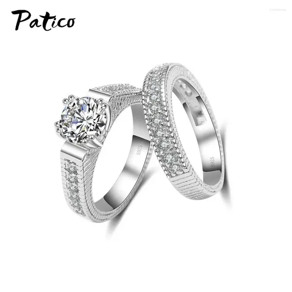 Anneaux de mariage 2pcs / Set Zircon Cubique Bague de promesse 925 Ensemble de fiançailles en argent sterling pour femmes Bijoux de mariée Cadeau