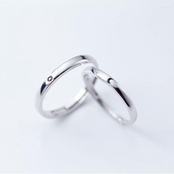 Anillos de boda 2 unids/set moda Simple sol Luna minimalista Color plata anillo hombres mujeres pareja promesa compromiso joyería