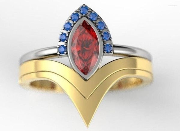 Anneaux de mariage 2pcs / Set Dernier Geek Love Quality Bride Ring Set Bijoux Naturel Ruby Sapphire en forme de V
