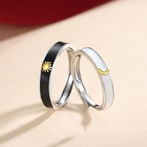 Trouwringen 2 stks zon en maanpaar voor vrouwen mannen trendy hart bijpassende vinger set vriendschap verloving sieraden cadeau