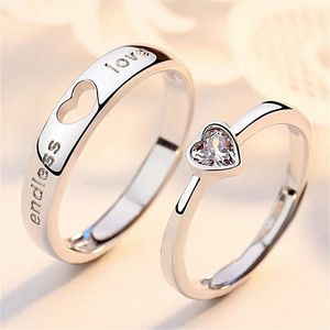 Anneaux de mariage 2 pièces ensembles Zircon coeur correspondant Couple anneaux ensemble pour toujours amour sans fin bague de mariage pour femmes hommes charme saint valentin bijoux 231208