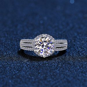 Wedding Rings 3.0 Carats luxury Wedding Ring Round Brilliant Diamond Halo Engagement Rings For Women Bridal Jewelry Include Box 230428
