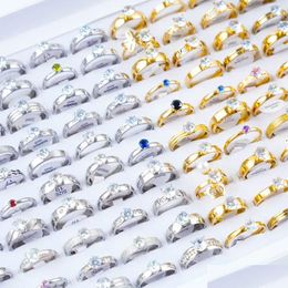 Wedding Rings 30 stcs/veel klassiek vrouwelijk Rhinestone roestvrij staal voor verloving jubileum juwelen accessoires feestgeschenken 240201 dh1sq