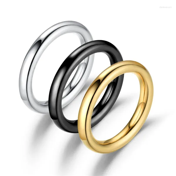 Anneaux de mariage 3mm Titanium Bague en acier inoxydable en gros Or / Noir / Argent Couleur Simple Quotidien Lisse pour homme et femme Bijoux Cadeau