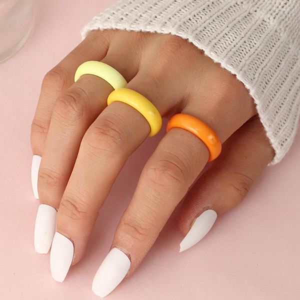 Anillos de boda 3 unids/set coreano colorido resina acrílico conjunto para mujeres moda Simple geométrico anillo redondo joyería Anneau Femme