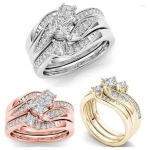 Anneaux de mariage 3pcs / Set Bague Zircon pour femmes Accessoires de fête Crystal Engagement Finger Bijoux Bague Homme Taille 5-11