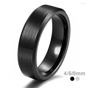 Anillos de boda de 4/6/8/mm, anillo de carburo de tungsteno negro para hombre, banda de Color plateado cepillado, compromiso de mujer para joyería masculina