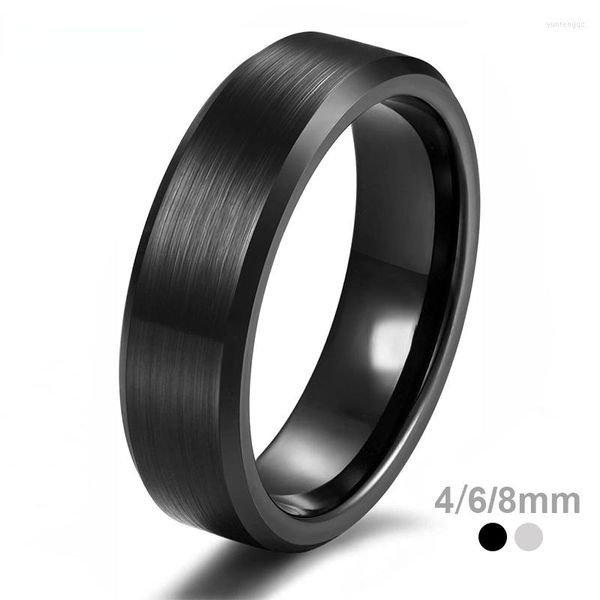 Anneaux de mariage 4/6/8/mm bague en carbure de tungstène noir hommes brossé couleur argent bande femmes fiançailles pour hommes bijoux