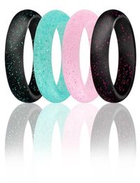 Anneaux de mariage 4 Color Group Trend Jewelry Silicone Ring Glitter Women039s Casual Sporty Round Unisexe 57 mm de large 4pcslot9590588