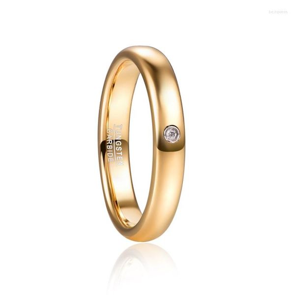 Anillos de boda de 4mm de Color dorado con cúpula de circonita, banda de anillo de carburo de tungsteno para hombres y mujeres, joyería de compromiso de ajuste cómodo