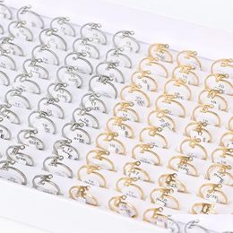 Wedding Rings 50 stcs/Lot Fashion Letter Roestvrij staal Rhinestone Crystal Sier Gold Color For Women Men Men Juwelige feestgeschenken 240201 D DHTA4