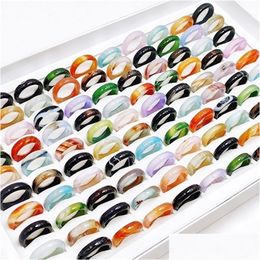 Wedding Rings 50pcslot Vintage MTI Color Natural Stone Agate Dames Mixed Style 6mm Carnelian Band Sieraden Party Gift Druppel Levering R DH4JC