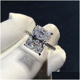 Bagues de mariage 5CT superbes bijoux de luxe 925 Sterling Sier Princess Cut White Topaz CZ Diamond Eternity Ring Women Engagement Band Dhali