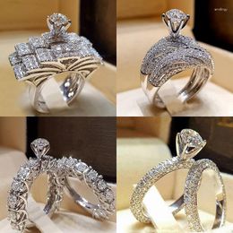 Anneaux de mariage 5 pièces ensemble de mariée élégant pour les femmes ruban couleur fiançailles bijoux de mode avec anneau féminin en Zircon Cubiz brillant