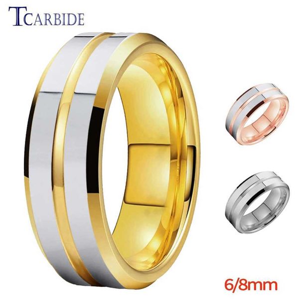 Anneaux de mariage 6 mm 8 mm beau groupe Mens Tungstten Engagement Ring avec rainure en or et polissage biseauté pour ajustement confortable Q240511