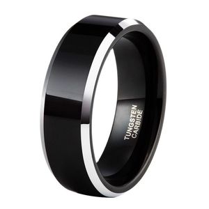 Anillos de boda 6mm 8mm Anillo de carburo de tungsteno negro pulido plano para hombres Banda Compromiso Joyería para hombre Anillo Hombre