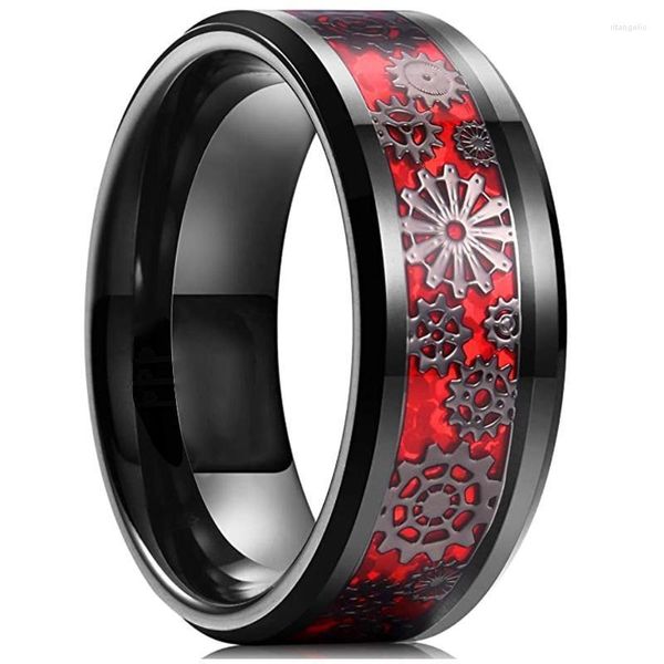 Anneaux de mariage 6mm 8mm Couple anneau de tungstène rouge pour hommes femmes bandes noires incrustation de bords biseautés goutte acceptée Rita22