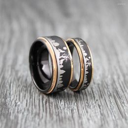 Wedding ringen 6 mm/8mm paar set zwarte wolfraam huilling wolven wolf en maan grave band mode verlovingsring voor mannen