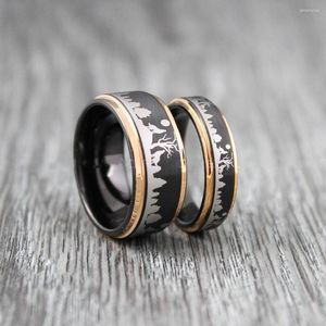 Anneaux de mariage 6mm/8mm Couple ensemble noir tungstène loups hurlants loup et lune graver bande mode bague de fiançailles pour hommes