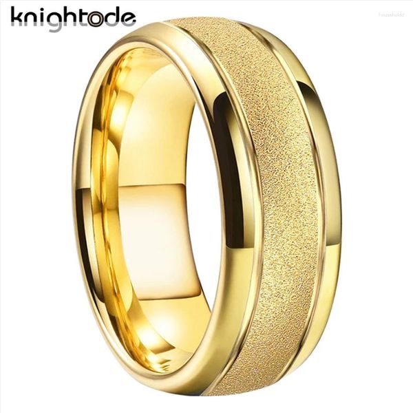 Anillos de boda 6 mm 8 mm Moda Sandblasted Carburo de tungsteno para hombres Mujeres Banda Cúpula personalizada Doble ranura Acabado