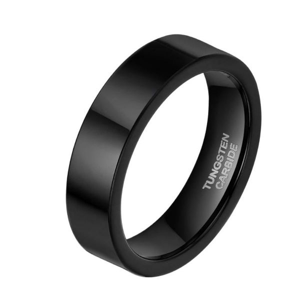 Anillos de boda de 6MM para hombre, anillo de carburo de tungsteno negro, joyería de moda, pulido cepillado, bordes biselados acanalados, ajuste cómodo, banda de compromiso