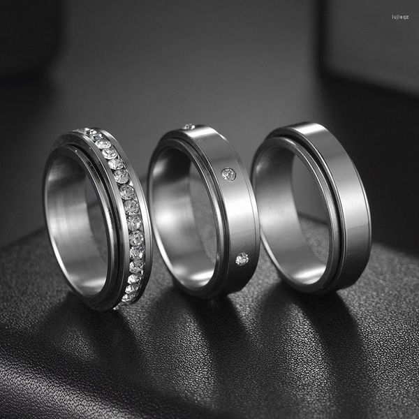 Anillos de boda 6 mm Charm Crystal Finger Spinner para mujeres 2023 Alivio de estrés Titanio Acero Anillo giratorio Regalo Pierscionki Damskie