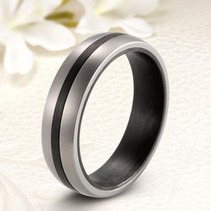 Anillos de boda Bandas de fibra de carbono puro de 6 mm para hombres y mujeres con anillo de compromiso de titanio para mujer Aniversario