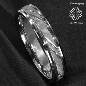 Trouwringen 6mm Tungsten Carbide Ring Silver Leaf Geborsteld Style Bridal ATOP JewelryWedding Lois22