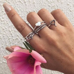 Wedding Rings 6pcs/Set Boheemian Vintage Silver Color Metal Knuckle For Women Hope Letter Ring Set Gypsy Party Sieraden