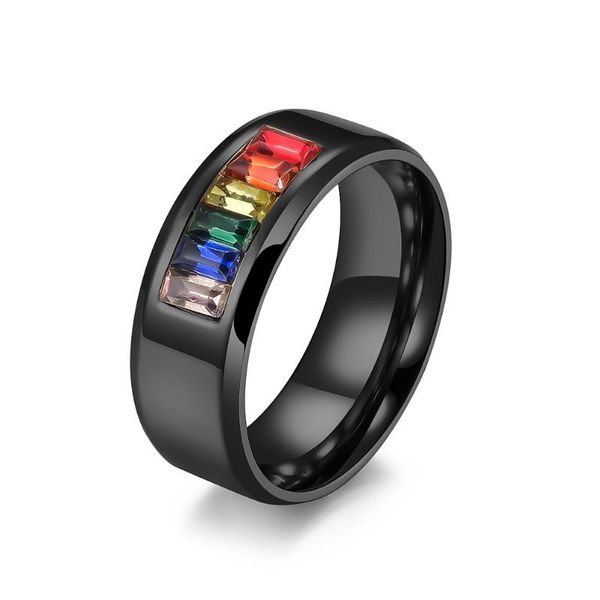 Anillos de boda 8 mm negro arco iris gay lara acero inoxidable hombres mujer anillo para regalo de aniversario de compromiso